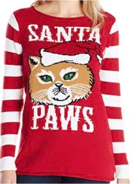 Ugly Christmas Sweater (Nordstrom) Red White 'Santa Paws' Cat Crewneck
